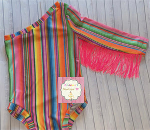 Serape one shoulder leotard /fringe /leotardo/fiesta