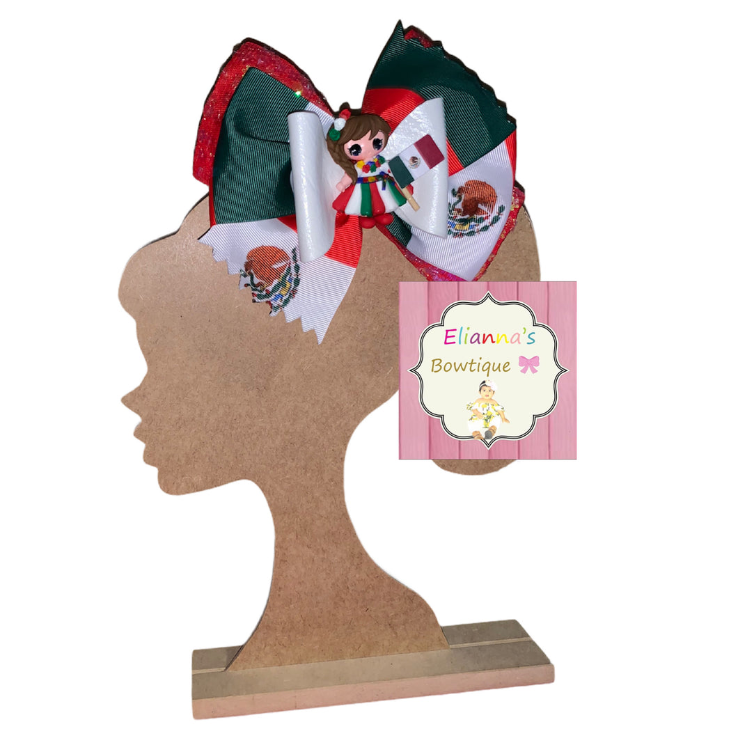 Mexican clay doll hair bow/vinyl/fauxleather/cinco de mayo/