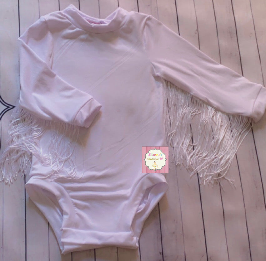 White fringe leotard/ leotardo/western