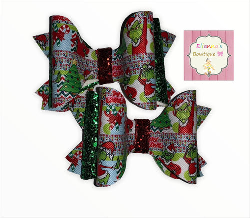 Christmas grinch Piggy tails Set Bows/chongitos/navidad/vinyl/pares