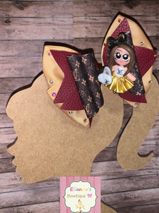 Brown clay doll hair bow/vinyl/moños