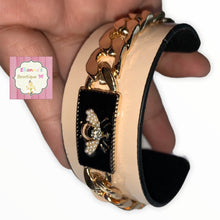 Cargar imagen en el visor de la galería, Bee Daring Goldtone Chain and Beige Cuff Bracelet