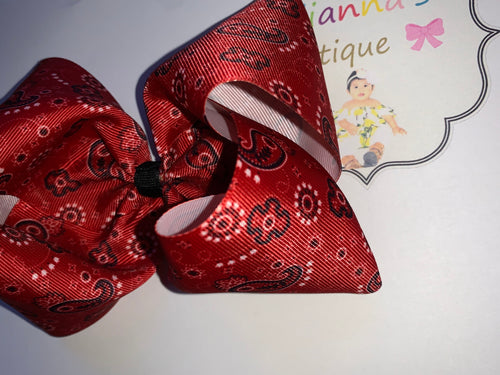 Red bandana print Hair bow - Elianna's Bowtique