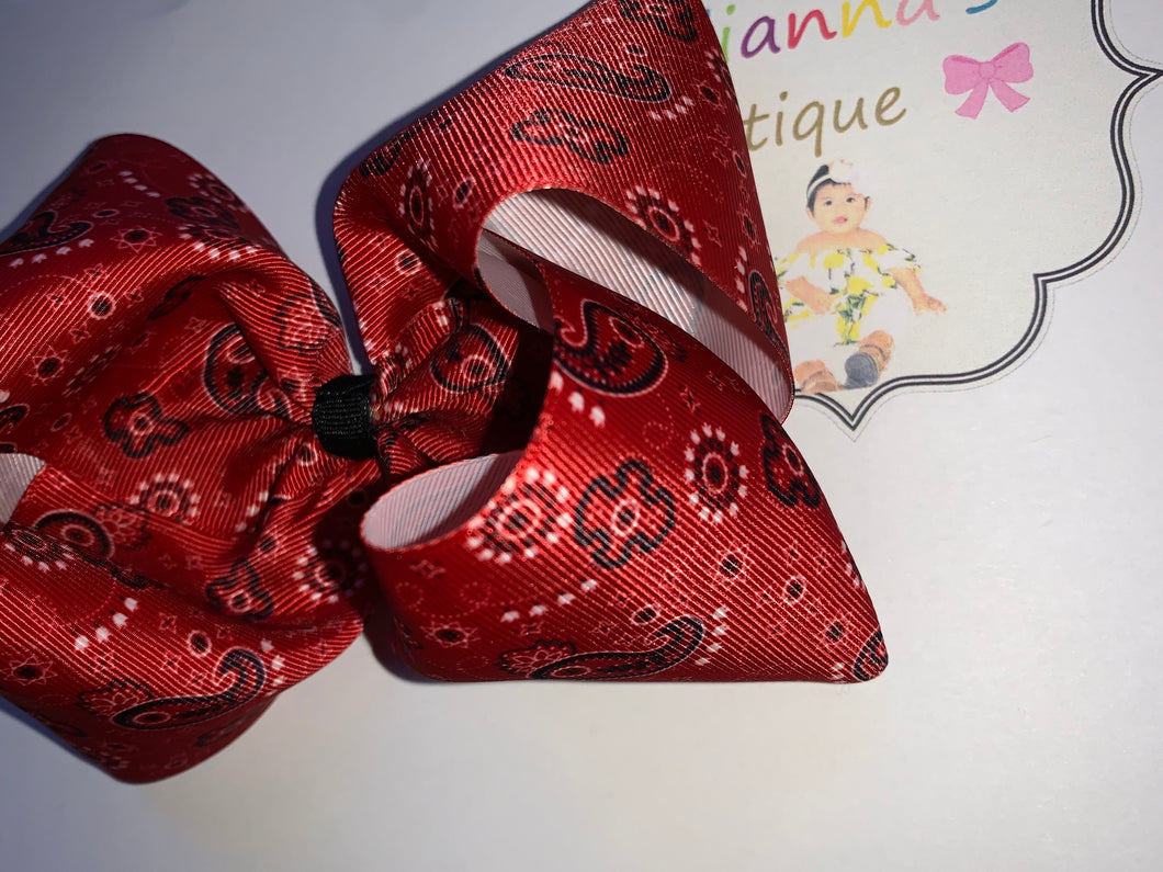 Red bandana print Hair bow