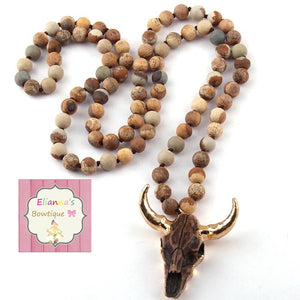 Boho brown bull head necklace/longhorn/western