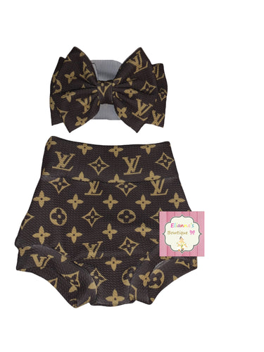 Baby brown/gold Set headwrap and bummie