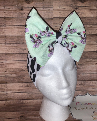 Baby mint floral cow headwrap/vaca/western