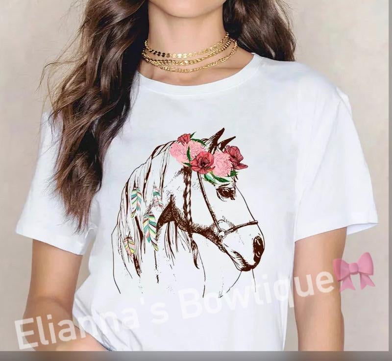 horses T-shirt/ caballos/ floral/mommy and me/