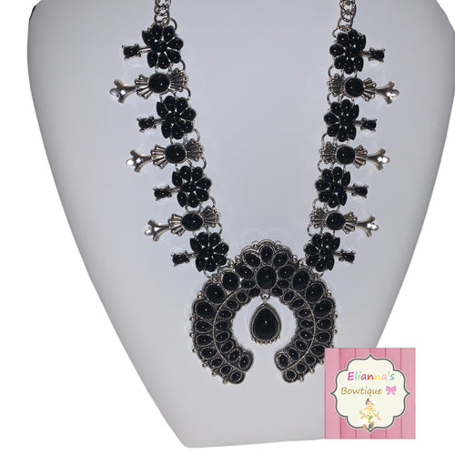 Black Squash Blossom Vintage Necklace/Mommy & Me Adjustable /collar/cadena/