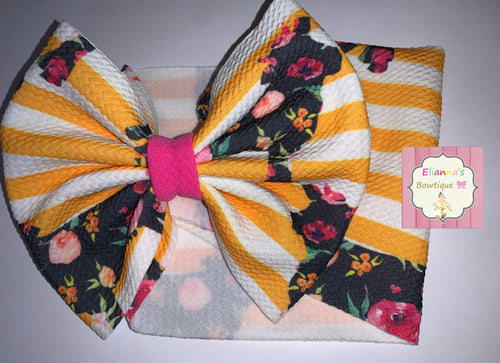 Baby yellow stripes floral cow headwrap/vaca/western