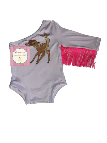 Custom bambi birthday leotard/fringe/one shoulder