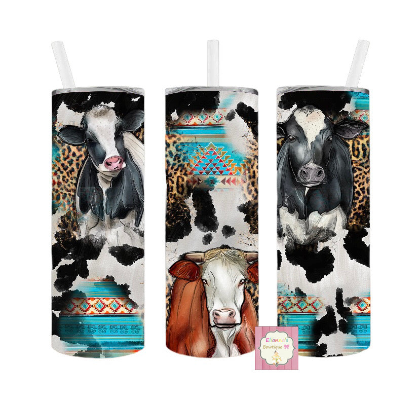 Cow tumbler cup/aztec print/vacas