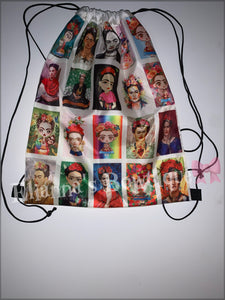 Frida kahlo Drawstring backpack /bolsa/ bag - Elianna's Bowtique