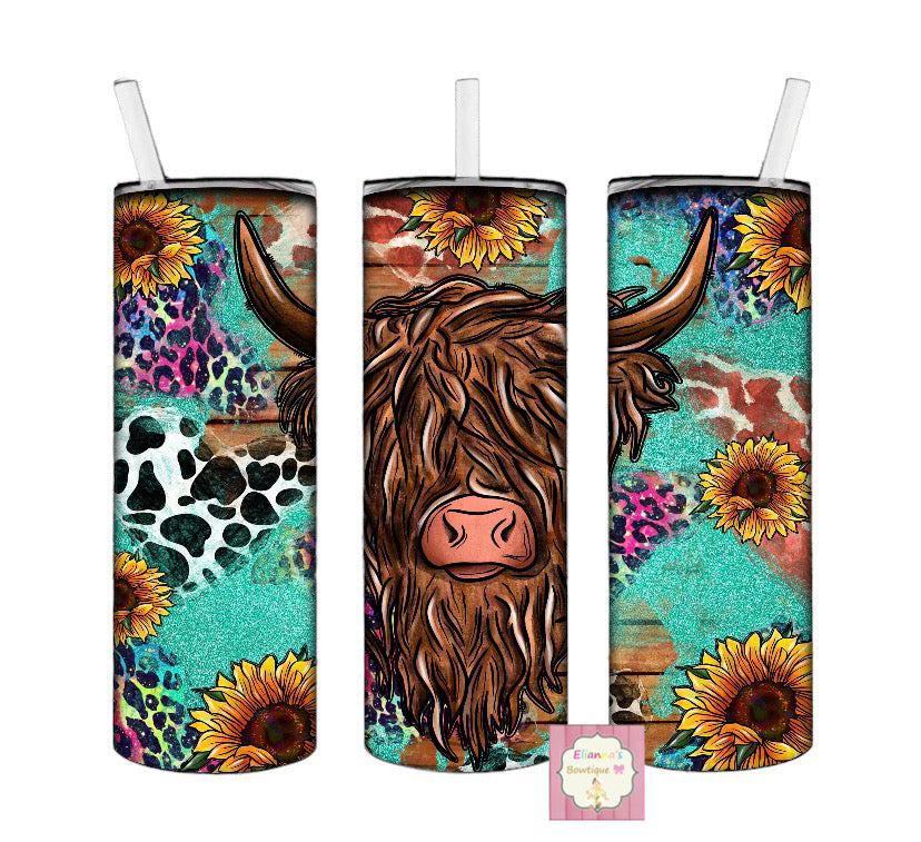 Highland Cow tumbler cup/sunflower