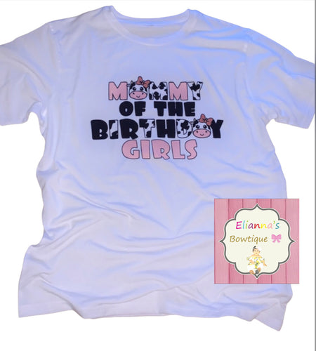 Mommy of the birthday girls shirt / cow print