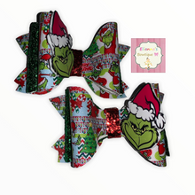 Cargar imagen en el visor de la galería, Christmas grinch Piggy tails Set Bows/chongitos/navidad/vinyl/pares