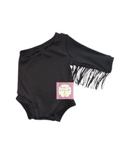 Load image into Gallery viewer, One shoulder leotard/ black leotard/fringe/western/cowgirl