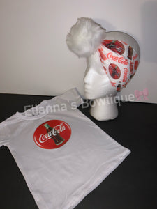 Baby/toddler set pompoms headwrap and shirt coca cola /