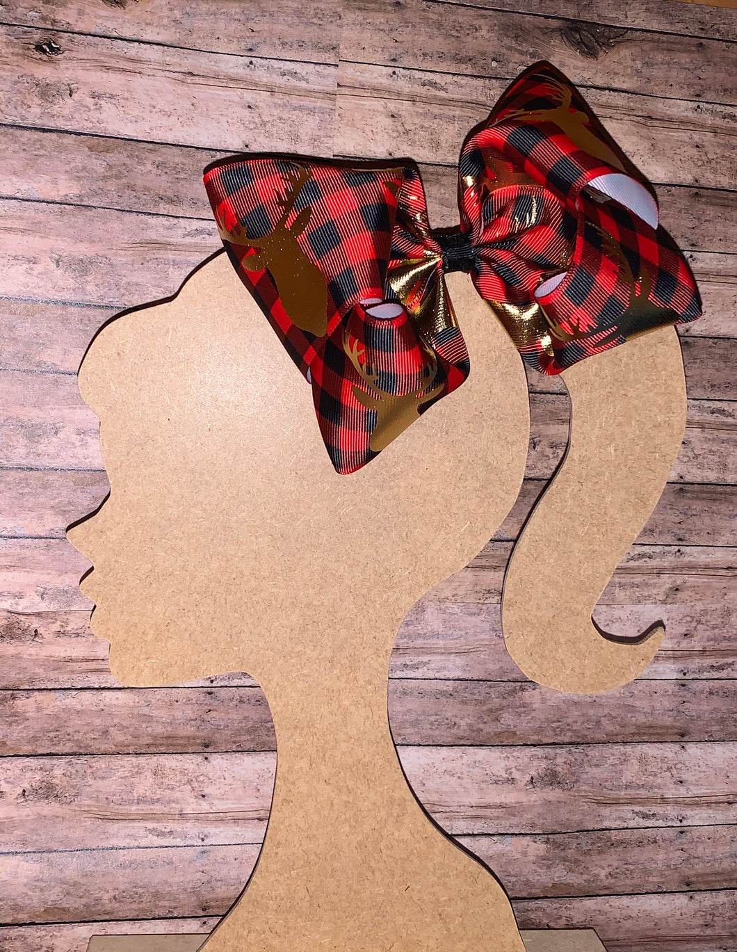 Christmas buffalo plaid gold deer hair bow/navidad