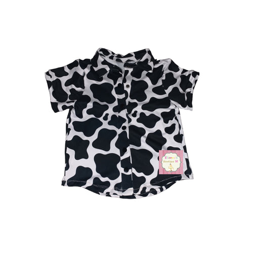 Boys cow print button up shirt/vaca/niños