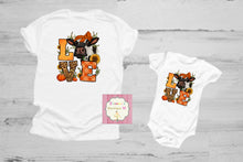 Load image into Gallery viewer, Love fall shirt/ cow/sunflower/ autumn/pumpkin/cowhide