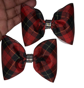 Red plaid piggy tails  bows/navidad