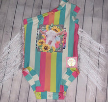 Cargar imagen en el visor de la galería, Goat fringe leotard /Multicolor Stripes one shoulder/chiva  /