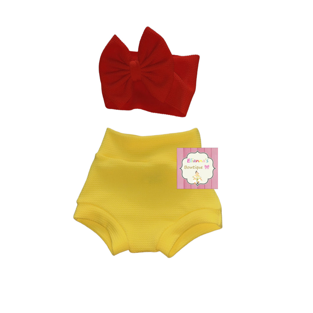 Red & yellow set headwrap and bummie/winnie the pooh/ Amarillo