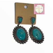 Load image into Gallery viewer, Rosemead Silvertone Framed Turquoise Earrings