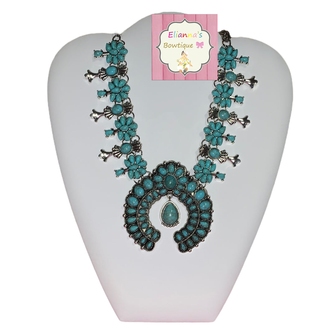 Turquoise Squash Blossom Vintage Necklace/Mommy & Me Adjustable /collar/cadena/