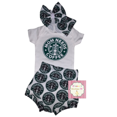 coffee Set headwrap,bummie and Shirt/