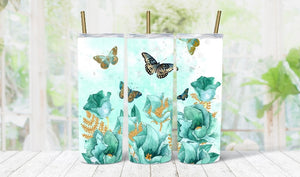 Butterflies and flowers tumbler cup/ mariposas