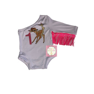 Custom bambi birthday leotard/fringe/one shoulder