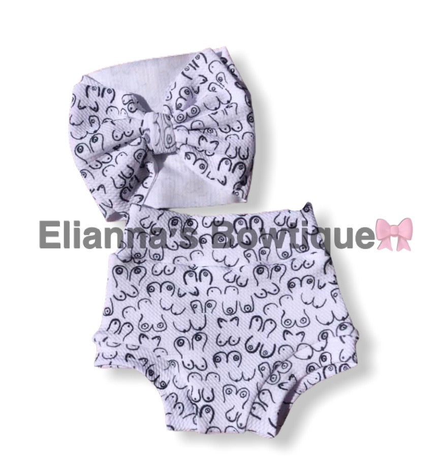 Baby Set breastfeeding /boobies headwrap and bummie/eat local/newborn/darpecho