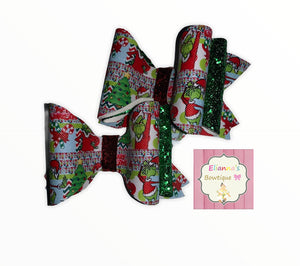 Christmas grinch Piggy tails Set Bows/chongitos/navidad/vinyl/pares