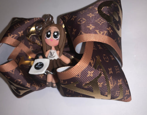 Brown gold Clay doll Hair Bow/moño