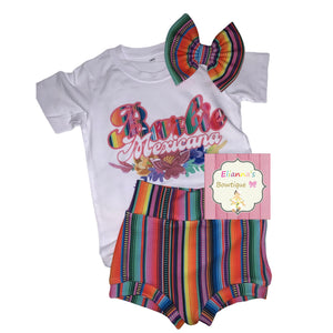 Barbie Mexicana set shirt ,bow and bummie /cinco de mayo