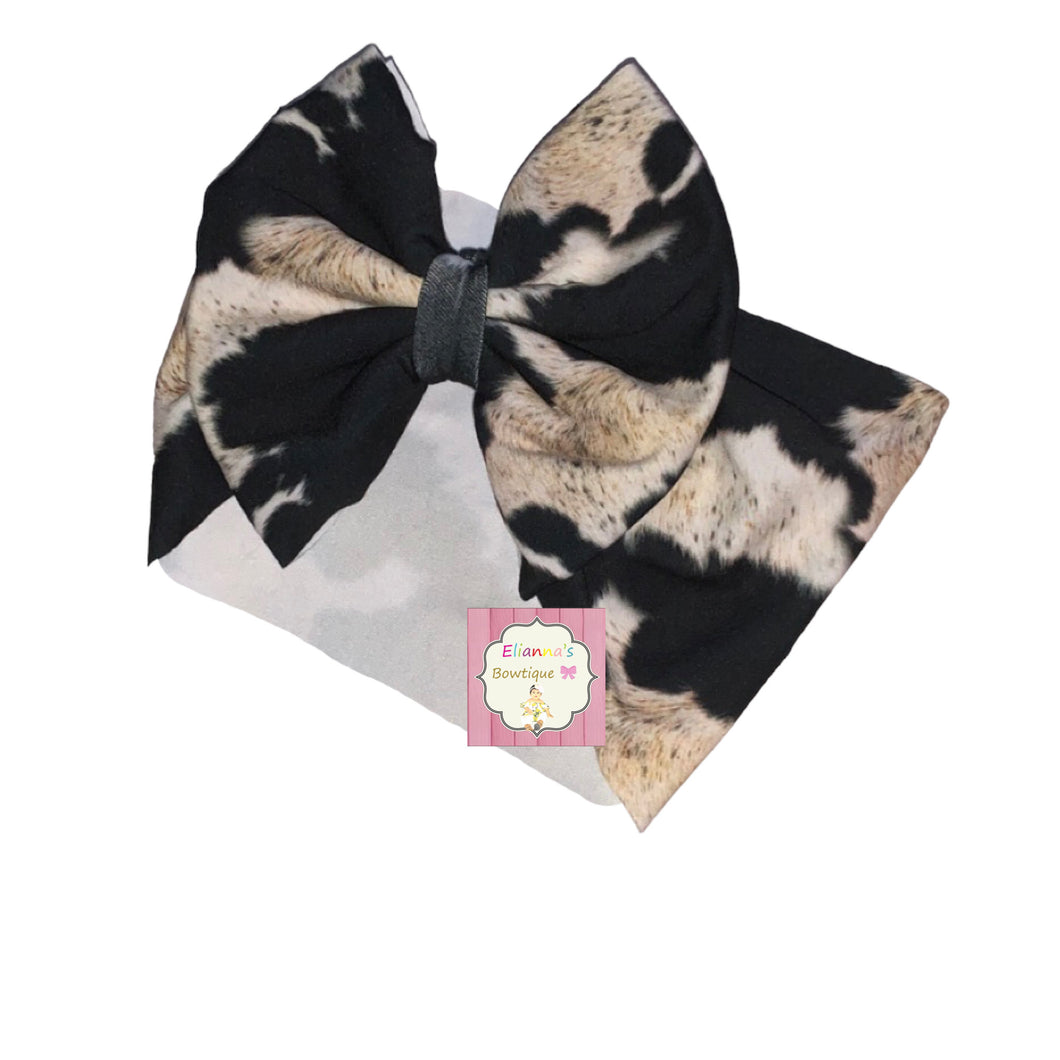 Baby Cowhide headwrap/cow/bows