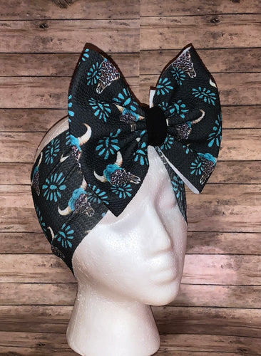 Turquoise bull head/ longhorn headwrap