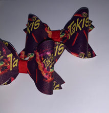 Load image into Gallery viewer, Takis fuego  piggy tails Set bows/pares/vinyl/chongitos