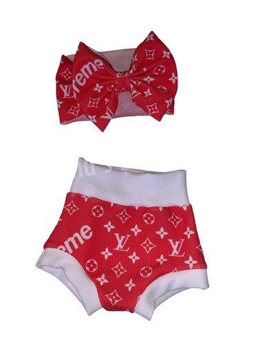 Baby Red  Set headwrap and bummie/clothes