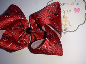 Red bandana print Hair bow - Elianna's Bowtique