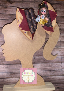 Brown clay doll hair bow/vinyl/moños