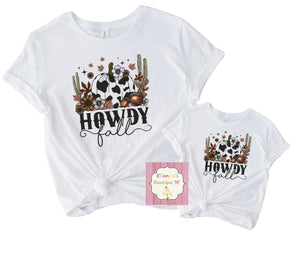 Howdy fall shirt/ retro fall/cow print pumpkin