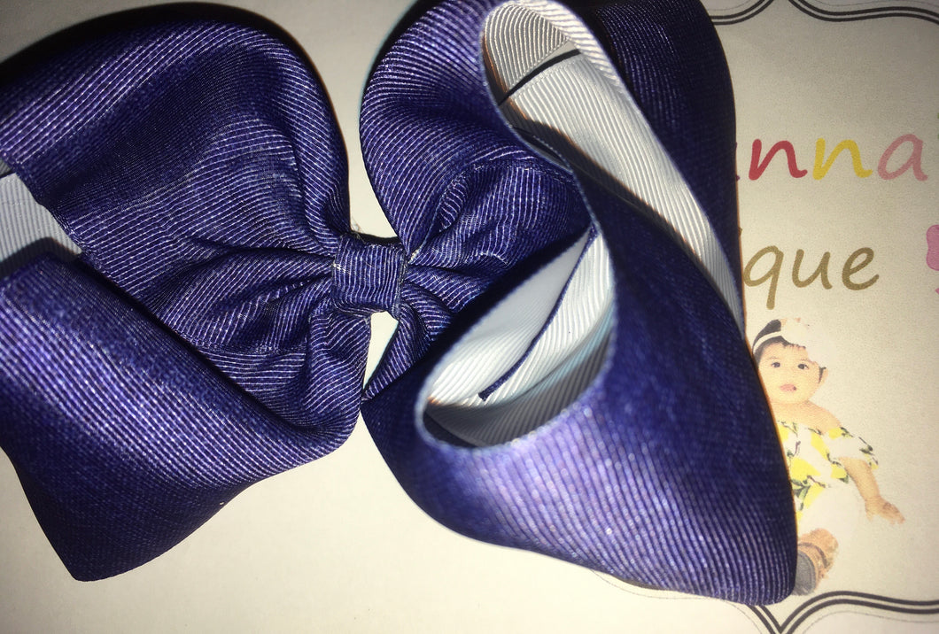 Denim Print  Hair bow - Elianna's Bowtique