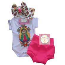 Load image into Gallery viewer, Virgen de Guadalupe set headwrap,bummie and shirt/