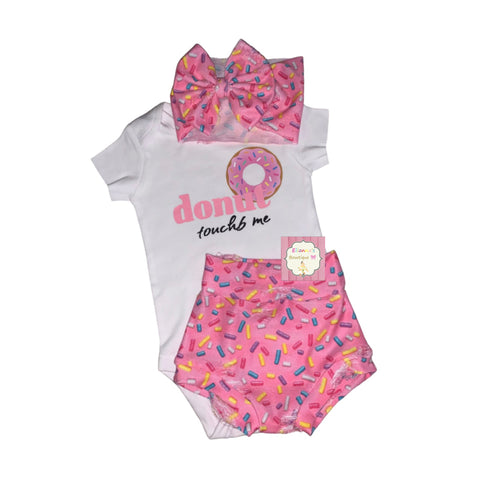 Donut touch me Set headwrap,bummie and Shirt/sprinkles