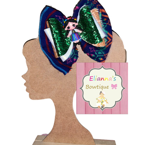 Mexican maria doll hair bow/clay/ vinyl/fauxleather/cinco de mayo/