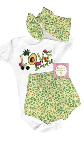 Avocado set headwrap,bummie and Shirt/ love summer/aguacate