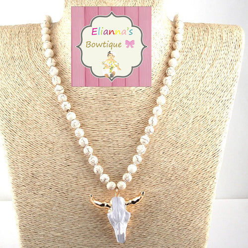 Boho white bull head necklace/longhorn/western